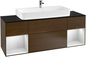 V&B Waschtischunterschrank Finion in Weiß Lack und Walnuss Furnier, Breite: 160 cm - Bild 1