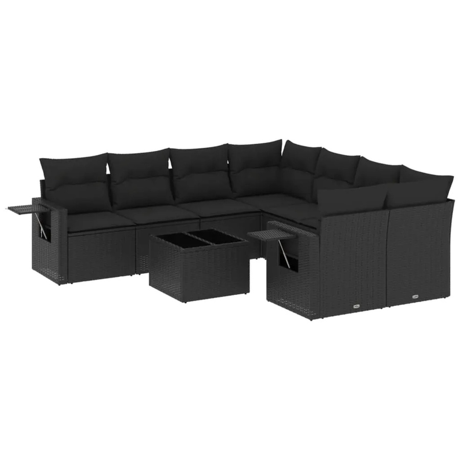 vidaXL 9-teilige Garten-Sofagarnitur aus Poly-Rattan mit Kissen in Schwarz - Bild 2