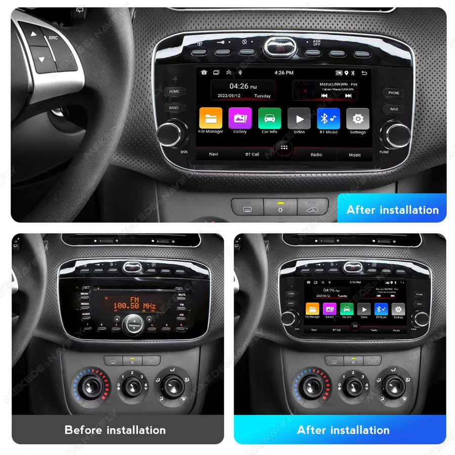 MEKEDE Android 15 Autoradio mit IPS-Bildschirm und Carplay für Fiat Linea Punto EVO 2012-2015, Intelligentes Multimedia-Autoaudiosystem, Schwarz - Bild 2