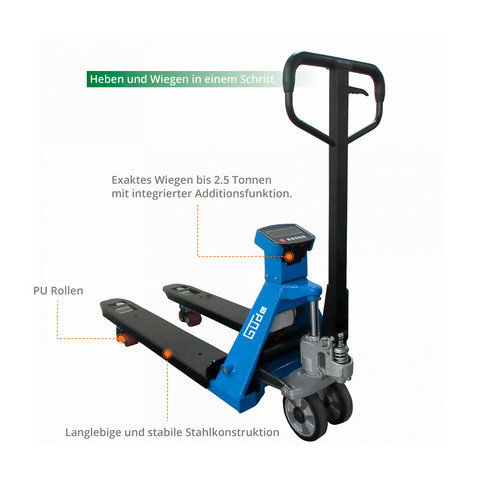 Güde Gabelhubwagen GHW Scale 2500, blau, B/T/H: 56 x 155 x 120,5 cm - Bild 2