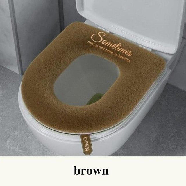 WTEMPO Toilettensitzbezug aus Flanell in Braun, wasserdichter und waschbarer Toilettendeckel für Erwachsene, B/T: 42,0 x 36,0 cm - Bild 1