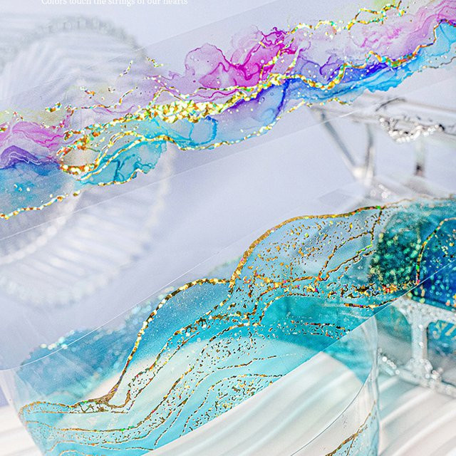Washi Tape mit Aquarell-Design und Goldfolien-Details, 1 Rolle, Farbe: Multicolour, Breite: 3,5 cm, Länge: 200 cm - Bild 1