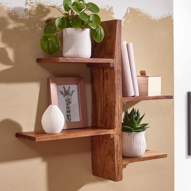 KADIMA DESIGN Wandregal in Baum-Form aus Sheesham Massivholz, Braun, B/H/T: 58 x 60 x 15 cm, 4 Ablageflächen - Bild 1