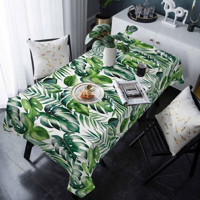 JINGYUE Pet Rechteckige Tischdecke mit Sommer Monstera Blättern in Grün, wasserabweisend und waschbar, B/T: 140 x 140 cm - Bild 1