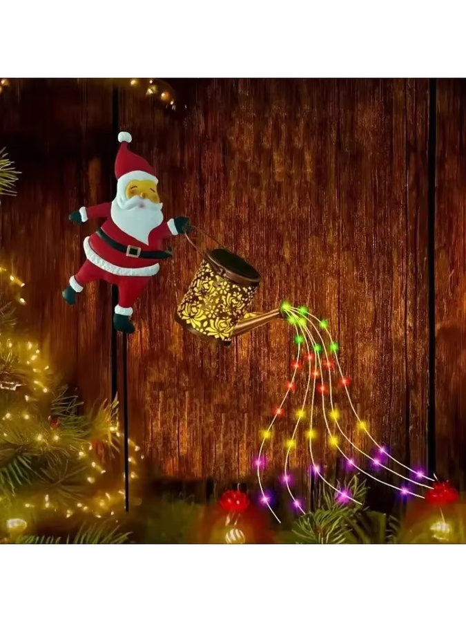 Solarbetriebene Weihnachtsdekoration Santa Wasserkocher mit bunten Lichtern für Garten und Hof in Weiß und Multicolour - Bild 6