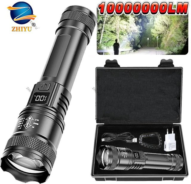 ZHIYU Wiederaufladbare LED-Taschenlampe mit LCD-Display und Zoomfunktion in Schwarz - Bild 1