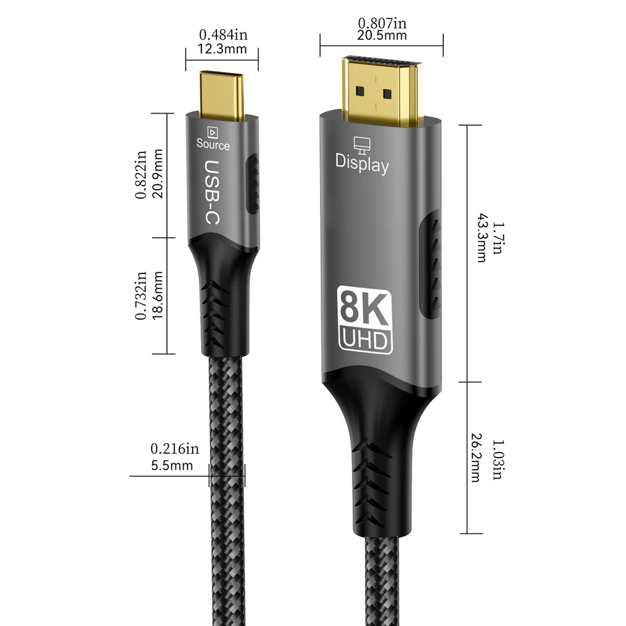 lmcnzz USB C auf HDMI 2.1 Kabeladapter Typ C auf HDMI für Thunderbolt 3, 8K@60Hz, Grau - Bild 2