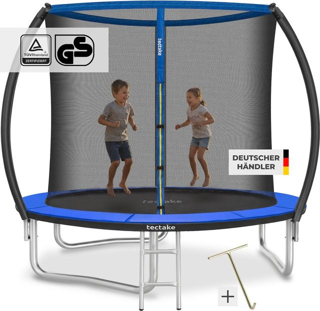 tectake Trampolin Jumpy mit Sicherheitsnetz und Einstiegsleiter, Durchmesser: 244 cm, Schwarz-Blau, GS-zertifiziert - Bild 1