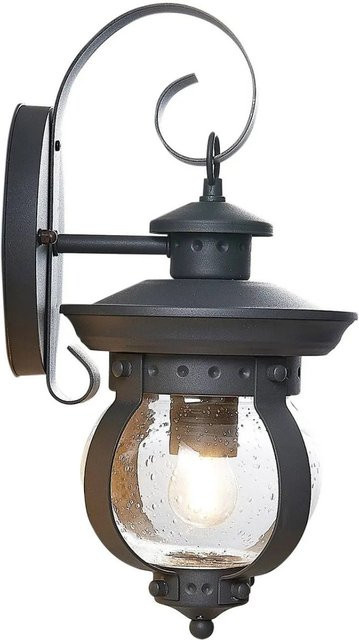 Lindby Wandleuchte Außen Farley Laternenform Schwarz Metall IP44 Retro Vintage Antik 1-flammig E27 B/T/H: 22,0 x 22,0 x 40,0 cm - Bild 1