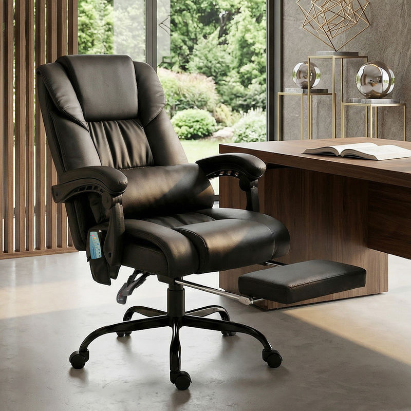 Vinsetto Ergonomischer Bürostuhl mit Massagefunktion und Fußstütze, Schwarzer Chefsessel aus Kunstleder mit Lendenstütze und Seitentasche - Bild 2