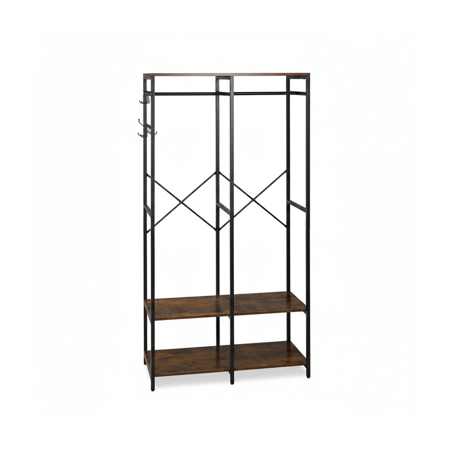 Relaxdays Garderobe aus Eisen und MDF in Schwarz und Braun mit Ablagen, H x B x T: 180 x 94,5 x 40 cm - Bild 2