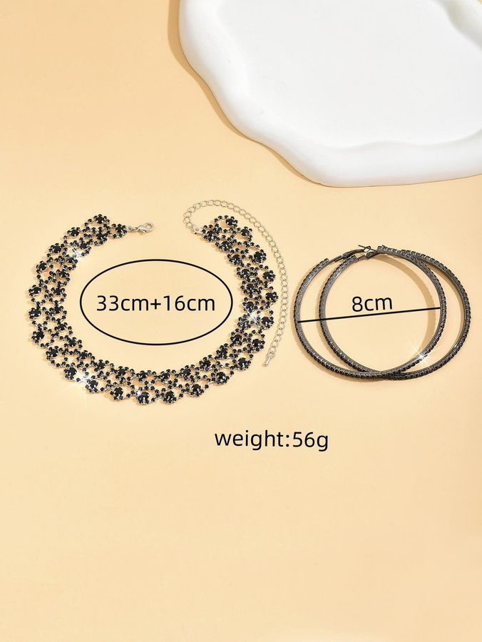 YIRAN Jewelry Schmuck-Set, Halsketten, Ohrringe, Kupfer, Kristall, Schwarz, Damen - Bild 2