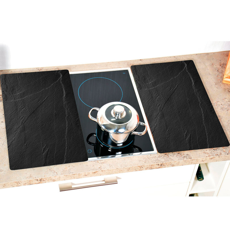 KESPER Multi-Glasschneideplatte 2er Pack in Schwarz und Grau mit Schiefer-Motiv und rutschfesten Füßen - Bild 2