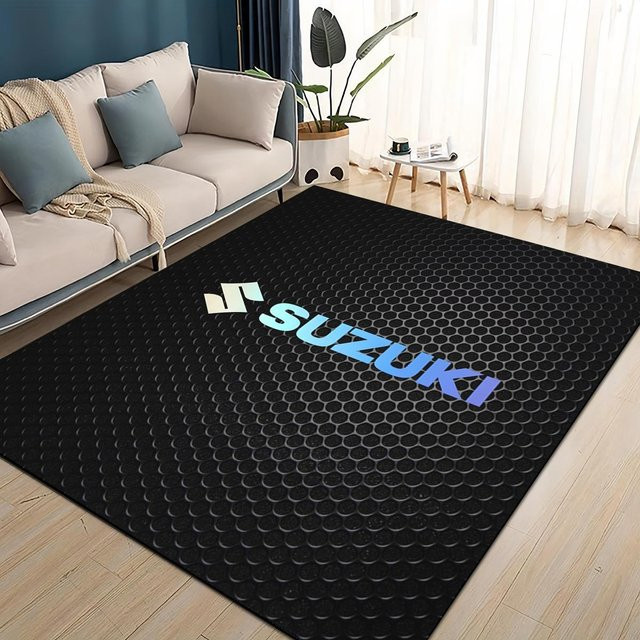 Karpetti 3D Rennwagen Teppich mit Suzuki Logo, rutschfeste Bodenmatte aus Polyester für Wohnzimmer, Schlafzimmer und Kinderzimmer, B: 200 cm, T: 160 cm, Farbe: Schwarz - Bild 1