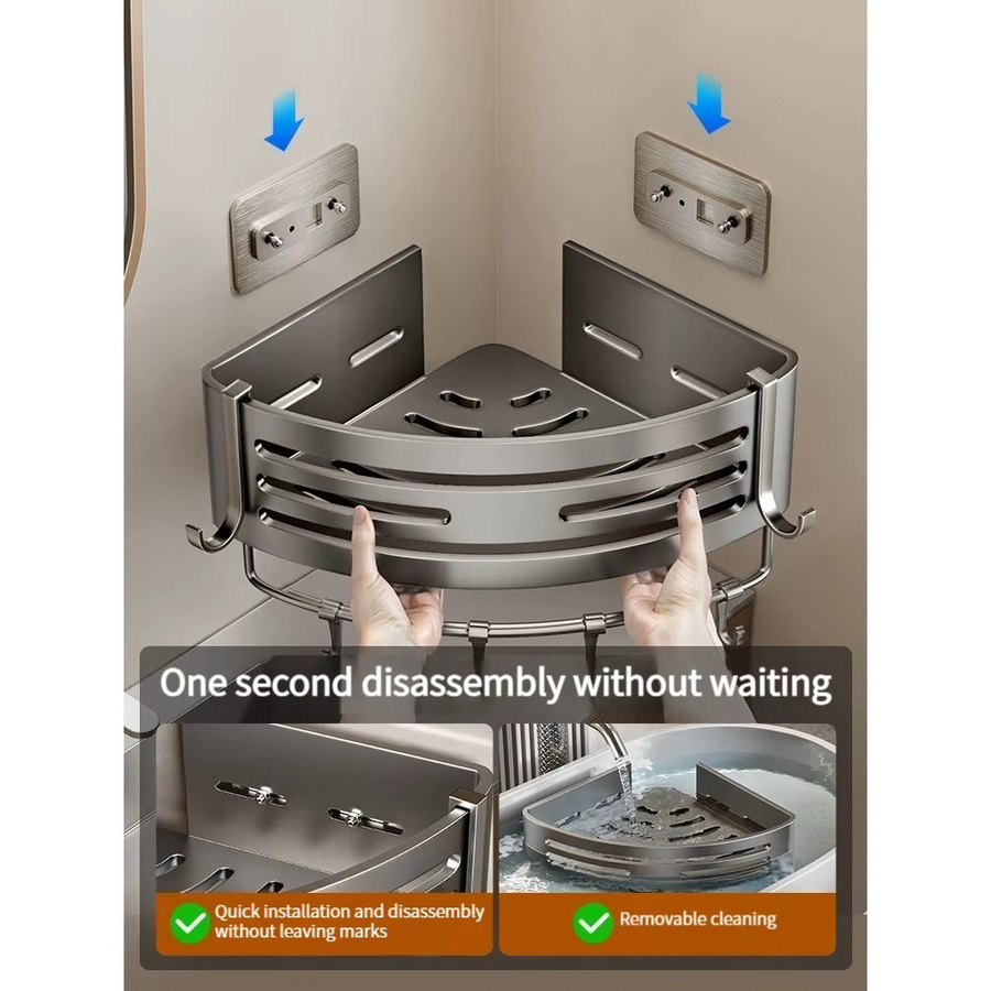 YUNJIEYA Aluminium Badezimmer Regal Grau ohne Bohren zur Wandmontage für Shampoo und Make-up - Bild 2