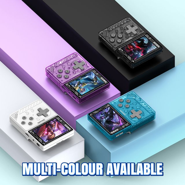 Tragbare Mini-Handheld-Videospielkonsole XISKT mit 2,8 Zoll IPS-Bildschirm und RK3326-Chip in Purple Transparent für GBA, PS1, GB und PSP Emulatoren - Bild 1