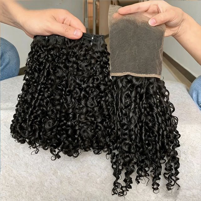 BINF Pixie Curly Bundles mit HD Lace Closure, Vietnamesisches Rohhaar - Bild 1