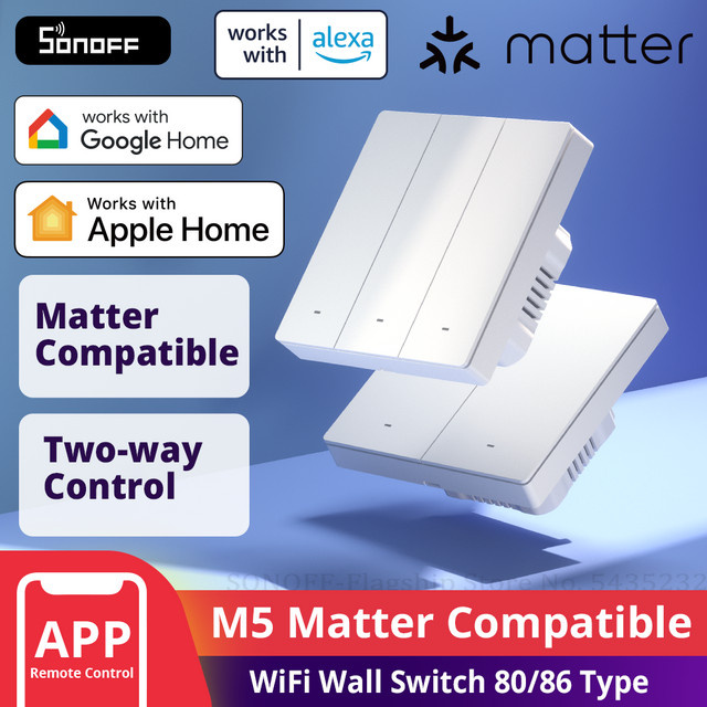 SONOFF M5 Matter Smart Wandschakelaar 80/86 Type Drukknop 1/2/3 Gang in Weiß für Alexa, Google Home und Apple HomeKit - Bild 1