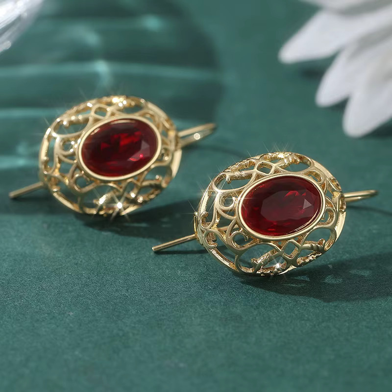 YoYo Hakenohrringe, Gold, Rubin, Damen, Vintage - Bild 4