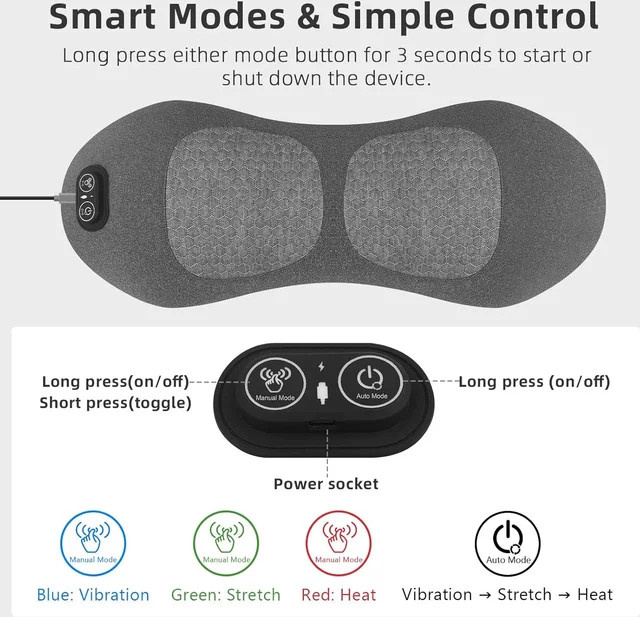 3-in-1 elektrisches Lendenwirbelstützkissen mit Wärme, Vibration und Traktion in Grau - Bild 1