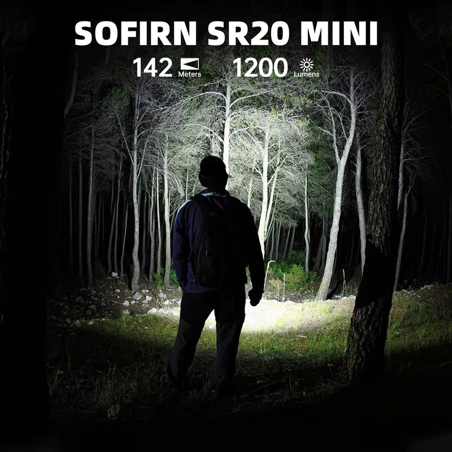 SOFIRN SR20 MINI Taschenlampe Schwarz mit 1200lm, USB-C, IP68 Wasserdicht und roter LED-Taste - Bild 4