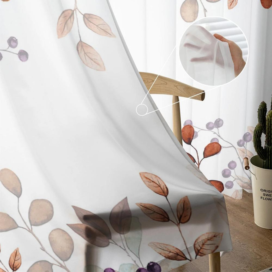 Yiran Furniture Transparente Voile-Vorhänge mit Herbstzweigen und Blättern aus Tüll und Organza, Breite: 135 cm, Höhe: 115 cm - Bild 2