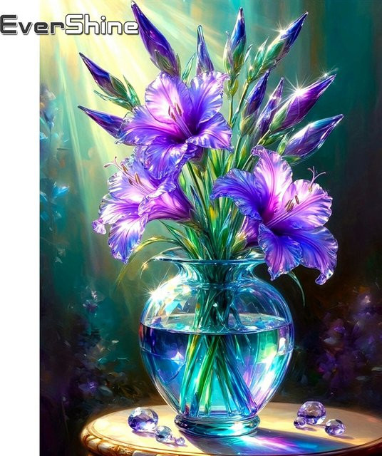 Evershine Diamant-Stickerei Iris Blume DIY Mosaik-Bild mit quadratischen Strasssteinen - Bild 1