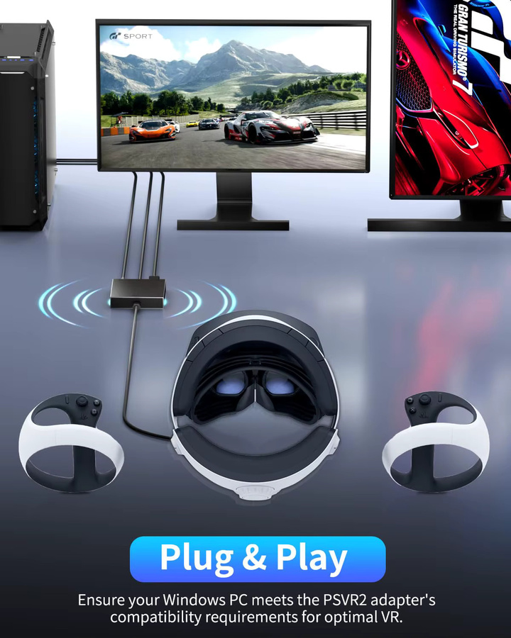 Aolion PS VR2 Adapter Stromversorgungskit mit DisplayPort-Kabel für PC-Nutzung, Schwarz - Bild 3