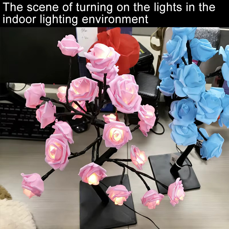 NEWBIRTH Rosenbaum Schreibtischlampe mit 24 LED, künstliche Blumen als Nachtlicht in Pink, USB-betrieben, ideale Dekoration für Schlafzimmer, Hochzeit oder Valentinstag - Bild 4