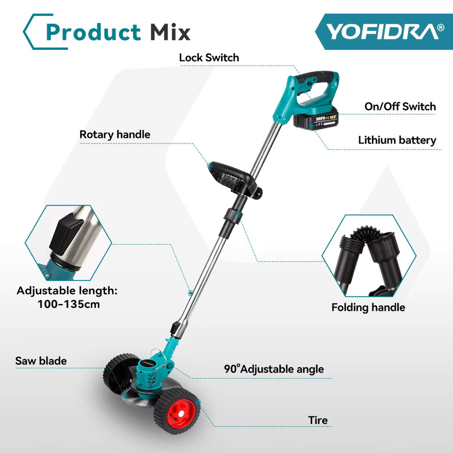 Elektrischer Rasenmäher Trimmer mit 6 Zoll 12000RPM für Makita LXT Akku, faltbares Schneid- und Beschneidungswerkzeug, Schnittbreite 100-135 cm - Bild 2