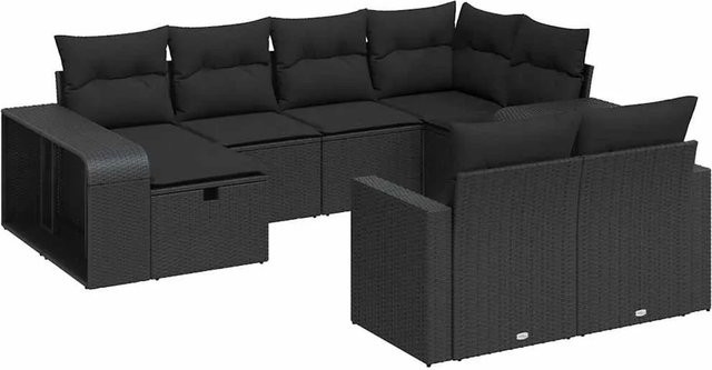 vidaXL 10-tlg. Garten-Sofagarnitur in L-Form aus schwarzem Poly-Rattan mit Kissen und pulverbeschichtetem Stahlgestell - Bild 1