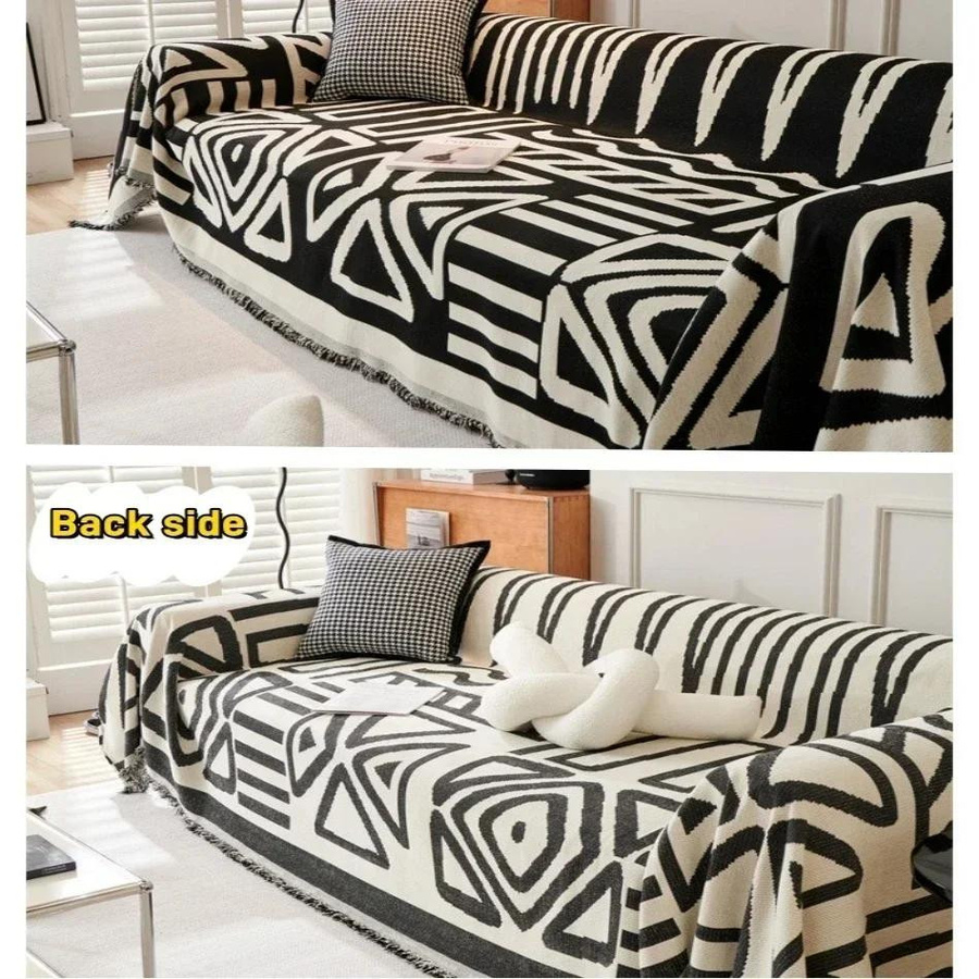 Yiran Furniture Chenille Sofa Überwurfdecke mit Quasten, doppelseitig verwendbar, B/B: 90 x 180 cm - Bild 1