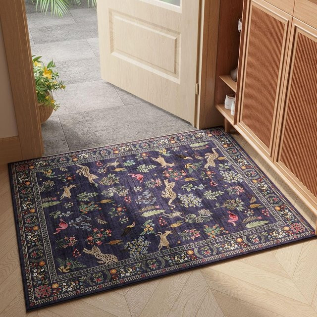 Lodestar Fußmatte mit Katzenmuster und floralem Design in Beige, rutschfest und waschbar, B/T: 50 x 30 cm - Bild 1