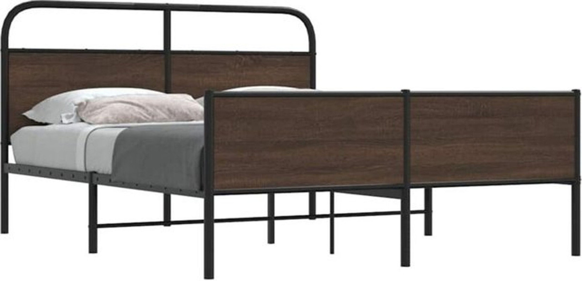 Metallbett Vidaxl in Braun mit Eichen-Optik im Industrial-Stil, B/T/H: 150 x 200 cm - Bild 1