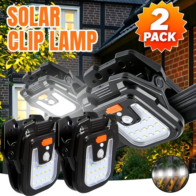 KDULIT Solar-Gartenleuchten mit Clip und Bewegungssensor, IP65 wasserdichte LED-Solarleuchte in Schwarz, 4 Lichtmodi für Garten, Zaun und Camping - Bild 1