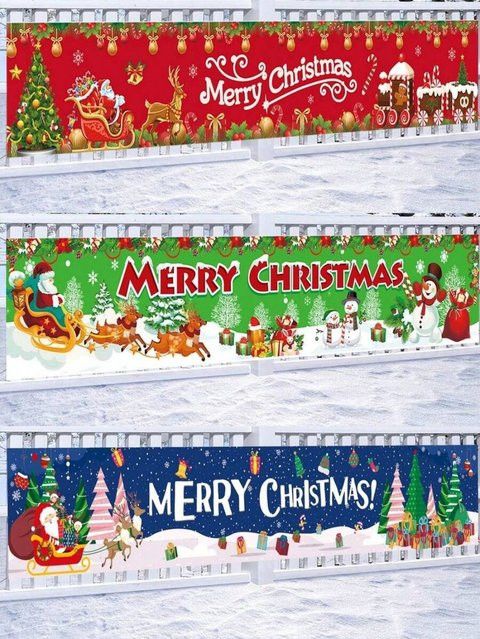 VIKAMA Weihnachtsbanner für Weihnachten und Neujahr, bunte Winterdekoration zum Aufhängen im Freien, B/H: 180 x 35 cm - Bild 1