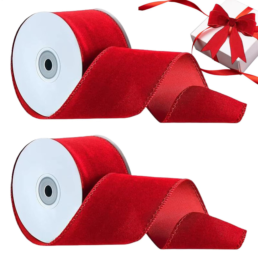 Weihnachtsband Set in Rot mit Sternen-Motiv, 2 Rollen à 10 Yards zur Dekoration von Kränzen und Geschenken - Bild 3