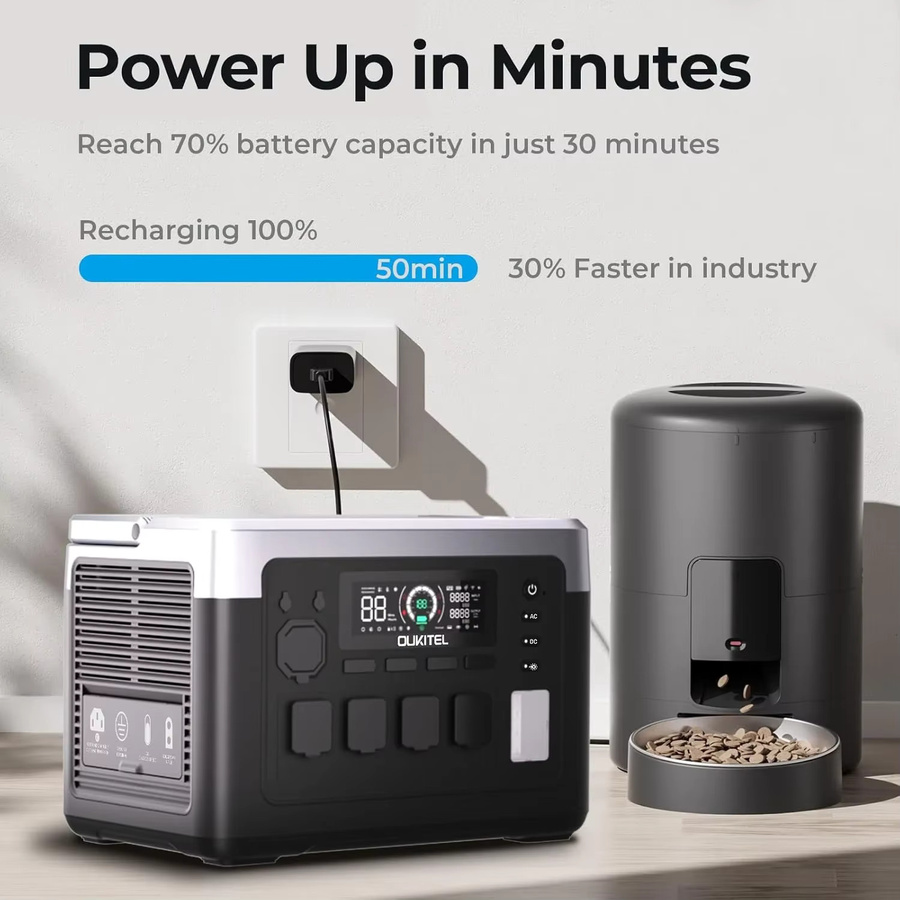 OUKITEL P1000E PLUS Tragbare Powerstation 1800W mit 1024Wh LiFePO4-Akku Solargenerator in Grau - Bild 4
