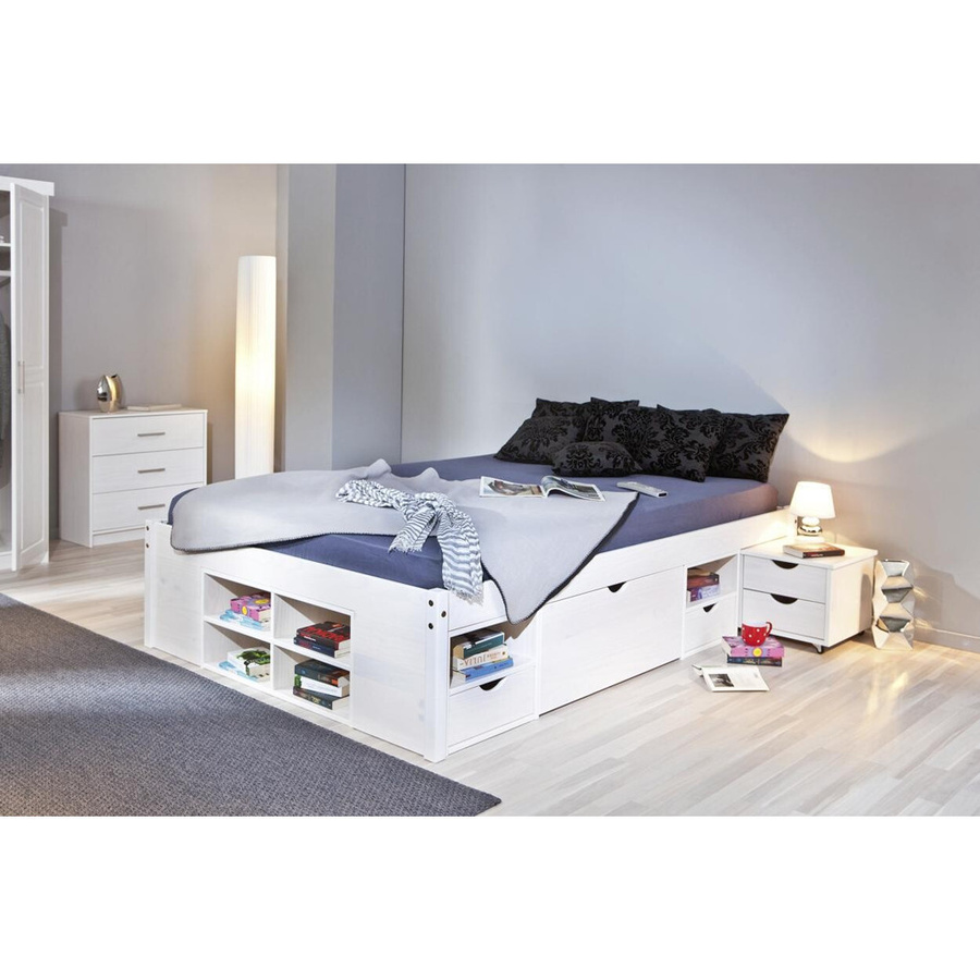 Inter Link Funktionsbett Till aus Kiefer Massivholz mit Stauraum und Lattenrost, Farbe: Weiß, B/L: 160 x 200 cm - Bild 3