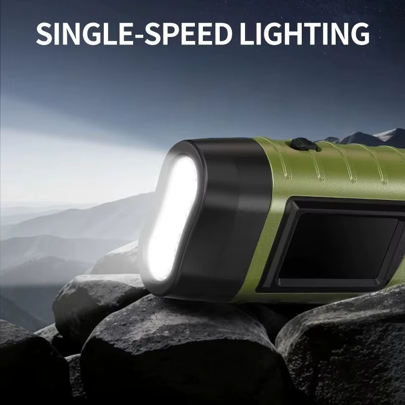 Heinast Tragbare LED-Taschenlampe in Grün mit Solarstrom, Handkurbel-Dynamo und Haken für Camping, Garten und Outdoor-Notfälle - Bild 3