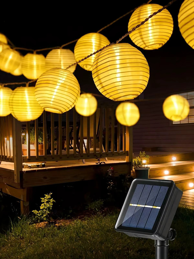 IEEYEEY Solar LED Laternen Lichterkette Warmweiß Boho Garten-Girlande für Outdoor, Weihnachten, Hochzeit und Party - Bild 6