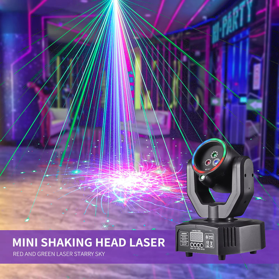 Ybeiyuan Super Mini 3-in-1 Bühnenlicht mit Fernbedienung, 20 W LED-Disco-Laser-Effekt für DJ, KTV und Party, Schwarz - Bild 3