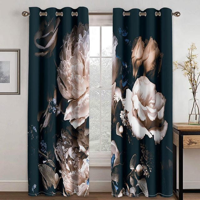 Yiran Furniture Verdunkelungsvorhänge mit Rosenmotiv im 2er-Set, Mehrfarbig, B/H: 75 x 166 cm - Bild 1