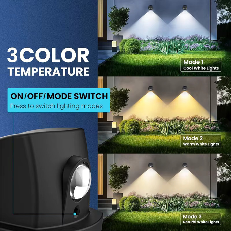 VENUSWING Solar-Wandleuchten für Außenbereich mit RGB-LED, Wasserdicht IP65, Schwarz/Mehrfarbig - Bild 2