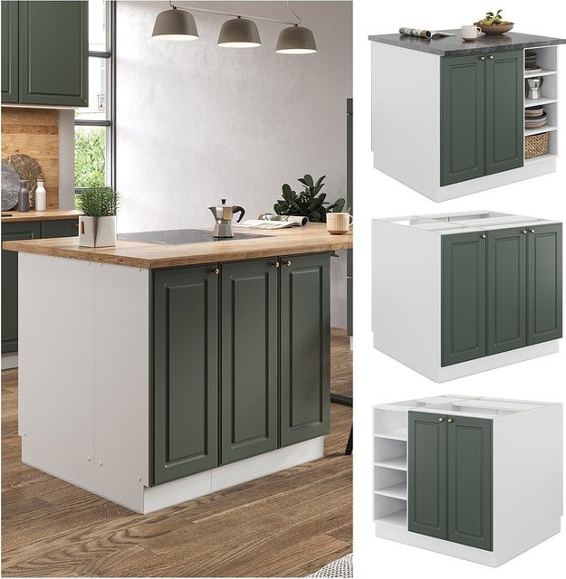 Vicco Kücheninsel Fame-Line Landhausstil Küchenblock in Weiß Grün Gold mit Softclose-Scharnieren Breite: 90 cm - Bild 1