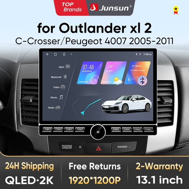 Junsun 13,1 Zoll QLED Wireless CarPlay Android Auto Autoradio für Mitsubishi Outlander 2 und Citroen C-Crosser 2005-2011 in Schwarz mit Bluetooth, Wi-Fi und GPS - Bild 1