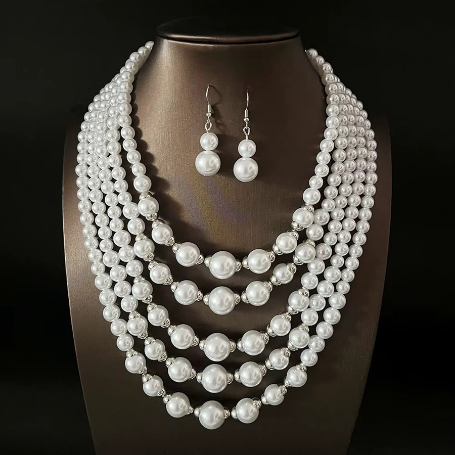 DINGABIYU Schmuck-Set, Perlenkette und Perlenohrringe, Weiß, Unisex - Bild 4