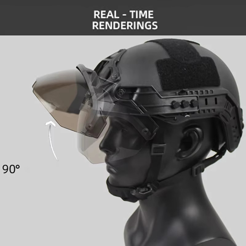 Taktische Schutzbrille mit 90 Grad Schnellverschluss für AF-Helme, abnehmbar, Anti-Fog und Anti-Riot, Farbe: Grün, Glas: Transparent - Bild 2
