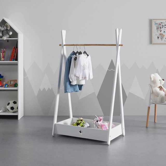 Bessagi Kinderkleiderschrank Lia Weiß im skandinavischen Design mit Kleiderstange und offenen Regalfächern, B/T/H: 73 x 43 x 126 cm - Bild 1