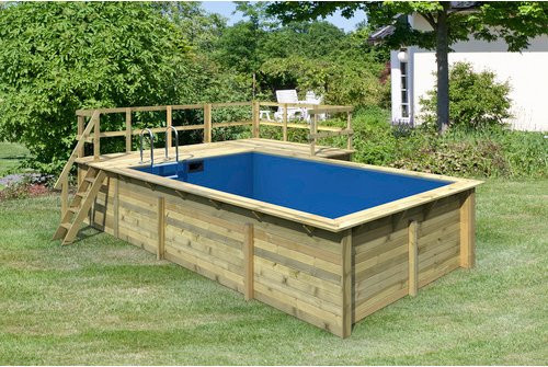 Karibu Massivholzpool rechteckig in Braun mit 2 Sonnenterrassen B/H: 490,5 x 125 cm - Bild 3